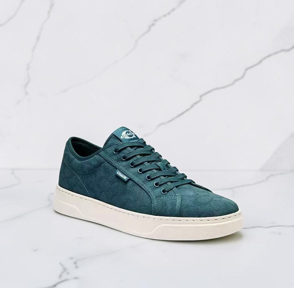 Coach Men’s Dark Teal Canvas Low Top Lace Up Sneakers Casual Shoes Size 8